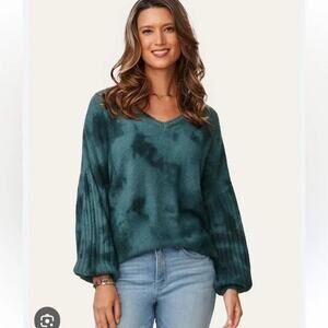 Democracy Green Tie Dyed Oversized V Neck Sweater Sz XS NWT